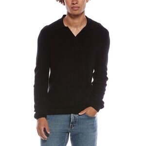 Amicale Cashmere Mens  Ribbed Cashmere Polo Shirt, Black